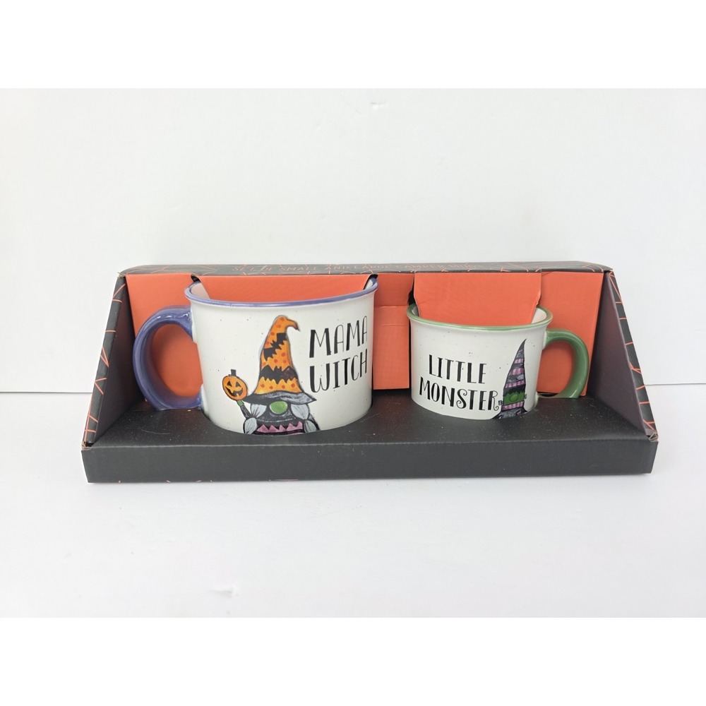 Cobwebsโ & Cauldrons Gnome Mama Witch And Little Monster Cocoa Camper Mugs NIB
